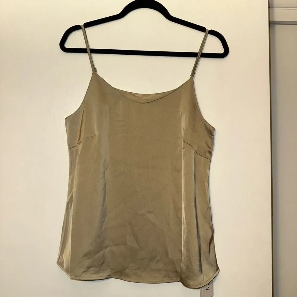 SHEIN Dazy Large Satin Spaghetti Strap Tank Top Beige Tan Earth Tone NWT